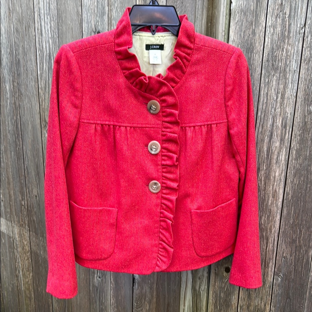 J. Crew Women's dark pink 3 button Ruffle Jacket with lining
